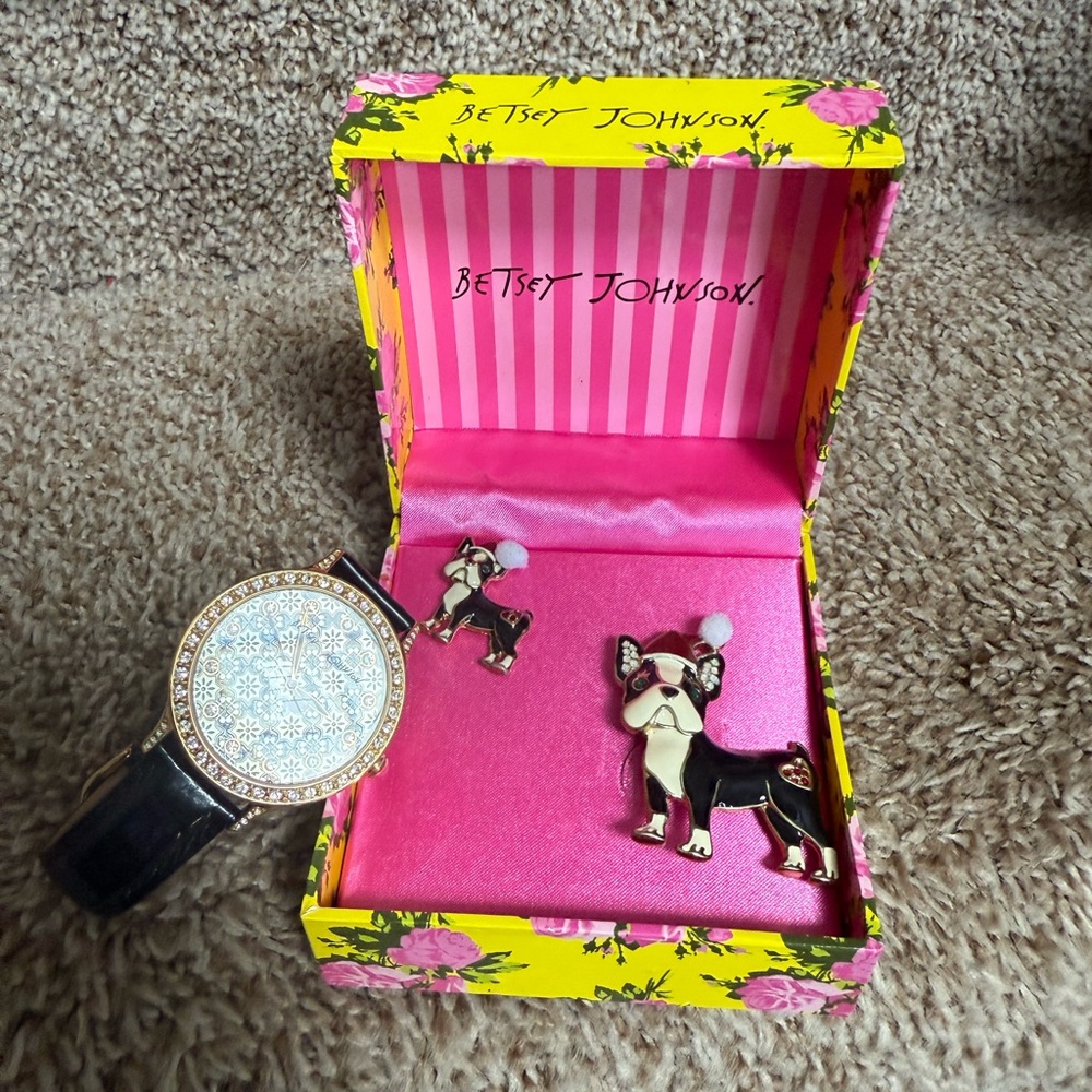 Betsey Johnson Women’s French Bulldog Brooch, Pin and Watch Collection - Picture 3 of 14